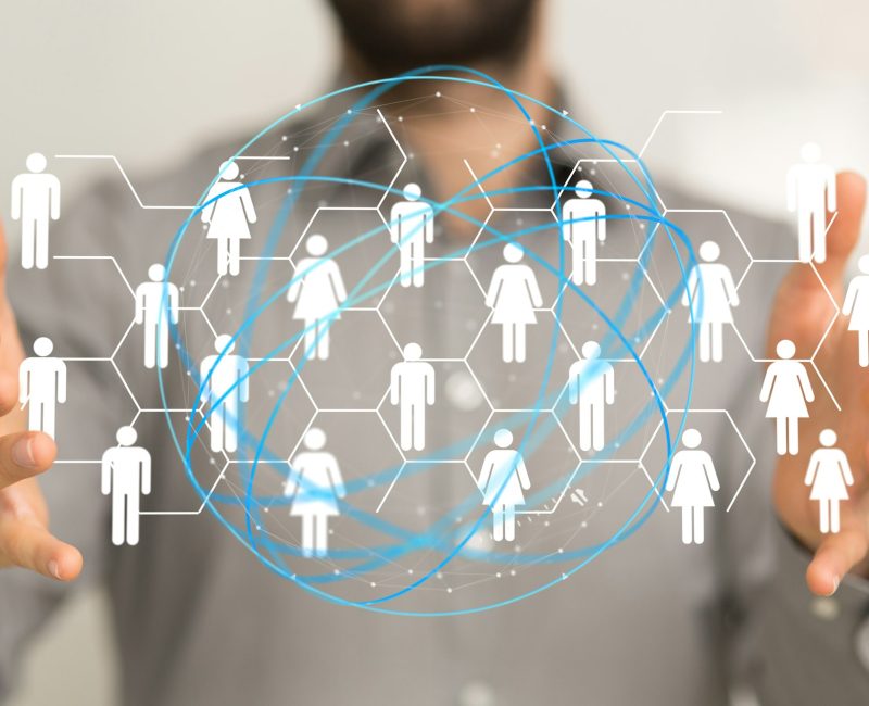 Digital illustration of the network and data concept in the hands in 3D